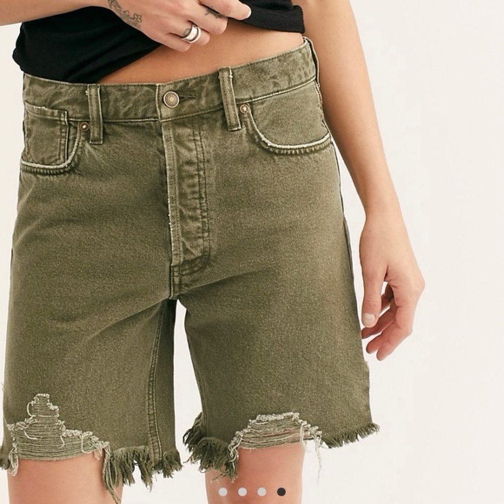 We The Free Green Jean Shorts Distressed Hem